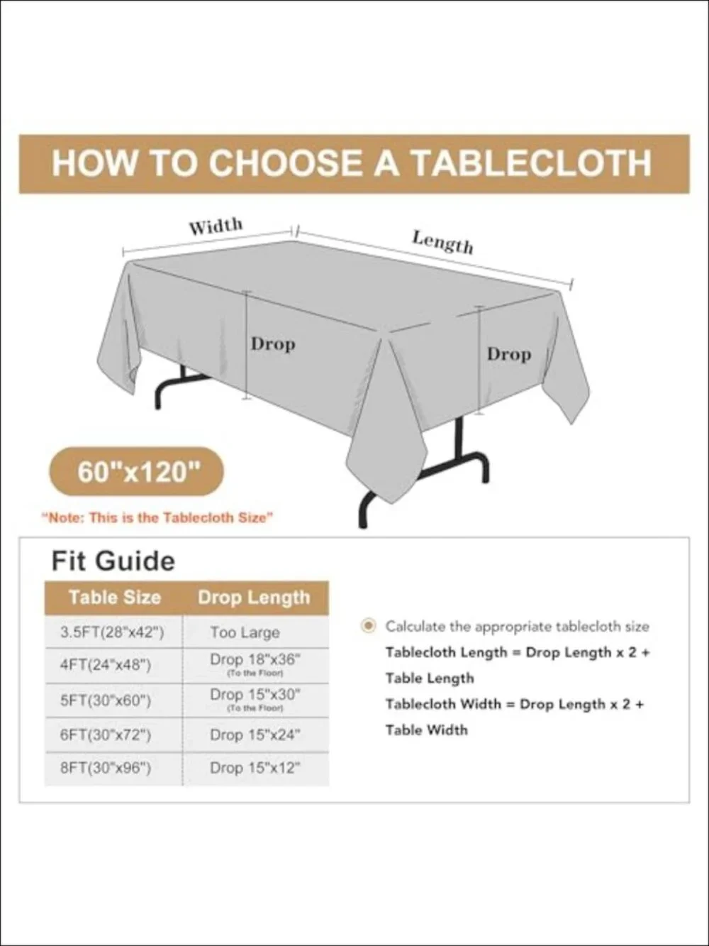 Polyester Tablecloths 60x120 Inch for 8 Foot Tables, 6 Pack
